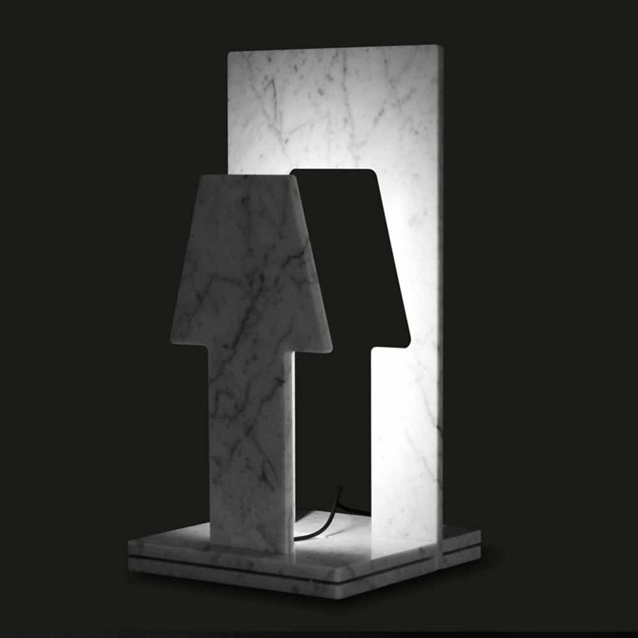 Più o Meno - White Carrara marble table lamp by Ulian Paolo e Ratti Moreno - Fp Art Online