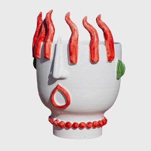 Ifigenia - Large handmade ceramic vase with chillies reliefs by Italiano Patrizia - Fp Art Online