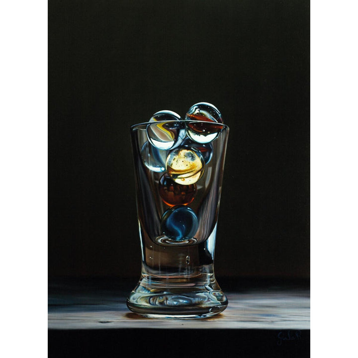 Glass with Marbles - Oil paint on panel by Giraudo Riccardo - Fp Art Online