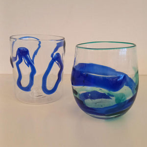 6 Sbruffo Tumblers Blue, Murano blown glass by Fp Art Tableware - Fp Art Online