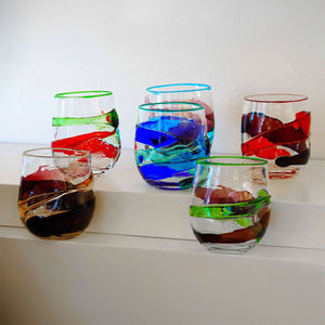 6 Sbruffo Tumblers Multicolor, Murano blown glass by Fp Art Tableware - Fp Art Online