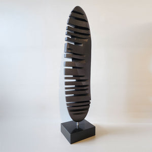 Black Idol - Handmade cherry wood shelf sculpture with black granite base by Fp Art Collection - Fp Art Online