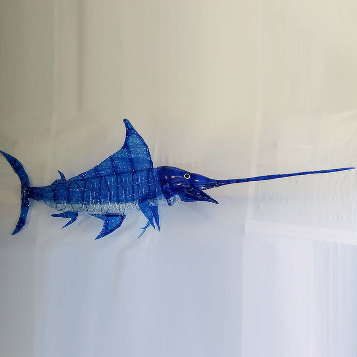 Blue Swordfish - Recycled plastic bottles sculpture by Marchi Danilo - Fp Art Online