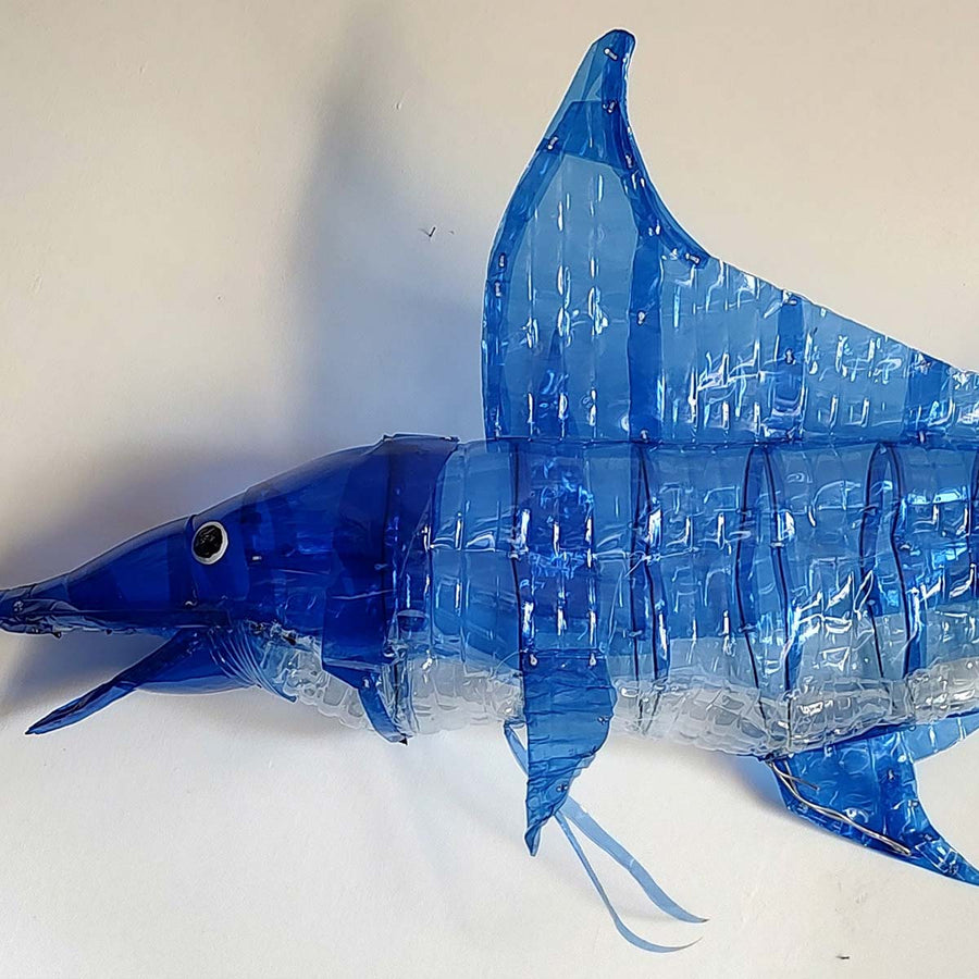 Blue Swordfish - Recycled plastic bottles sculpture by Marchi Danilo - Fp Art Online