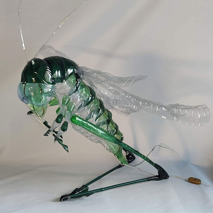 Luminous Grasshopper - Recycled plastic bottles sculpture by Marchi Danilo - Fp Art Online