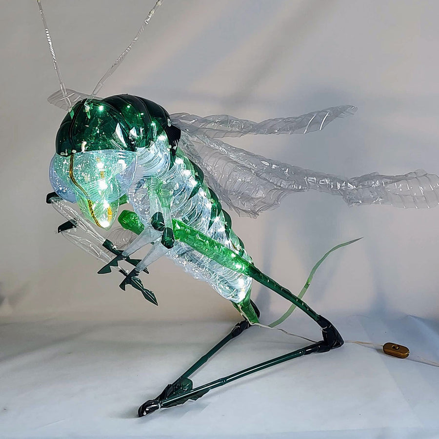 Luminous Grasshopper - Recycled plastic bottles sculpture by Marchi Danilo - Fp Art Online