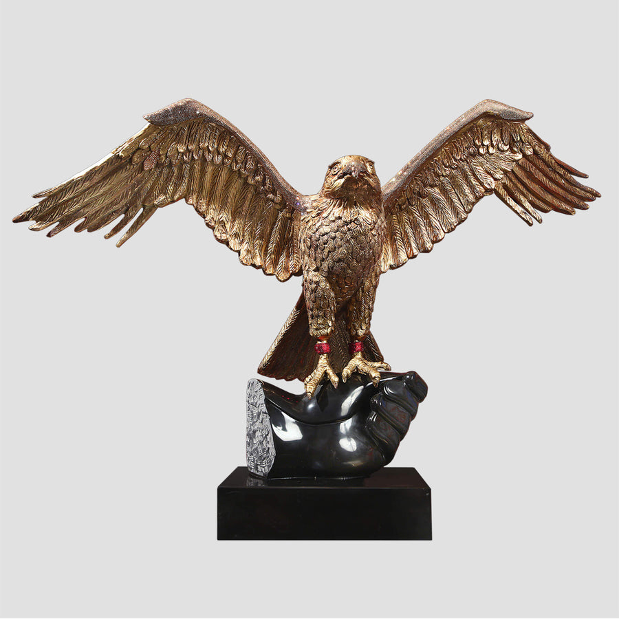 Brilliant Falcon - Golden bronze sculpture with Swarovski crystals and marble base by Fp Art Collection - Fp Art Online