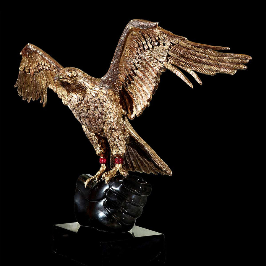Brilliant Falcon - Golden bronze sculpture with Swarovski crystals and marble base by Fp Art Collection - Fp Art Online