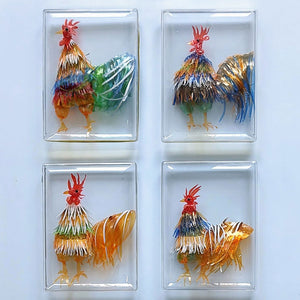 Multicolor Roosters Panel - Recycled plastic bottles sculpture by Marchi Danilo - Fp Art Online