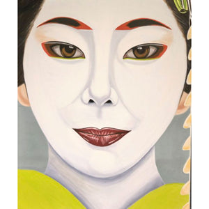 Green Geisha - Oil painting on canvas, oriental theme by Trentin Valerie - Fp Art Online