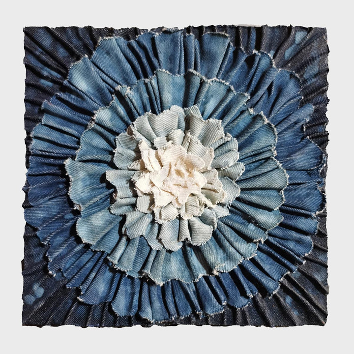 Jeans Passion (Mini) - Manipulated and moulted jeans fabric and resin on panel by Wahl Johanna - Fp Art Online