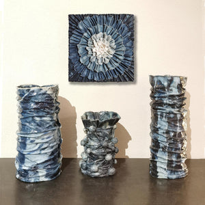 Jeans Passion (Mini) - Manipulated and moulted jeans fabric and resin on panel by Wahl Johanna - Fp Art Online