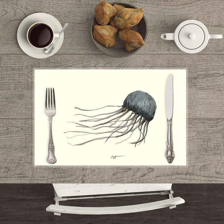 Jellyfish & Octopus Placemats with waterproof print pencil drawing by Placemats - Fp Art Online