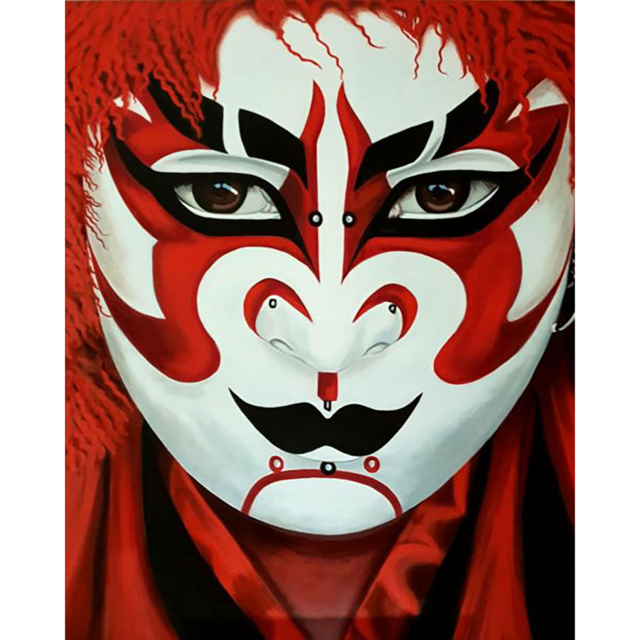Kabuki Mask - Oil painting on canvas, oriental theme by Trentin Valerie - Fp Art Online
