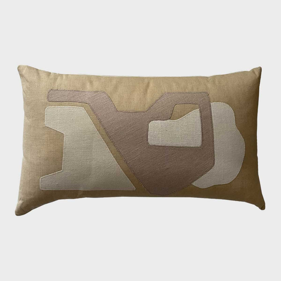 Rectangular Decorative Cushion - Linen and hemp made with vintage fabrics by Malbec Raphaelle - Fp Art Online