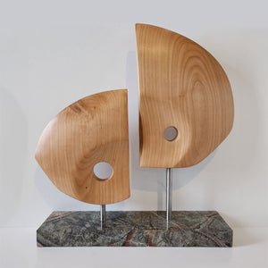 Nautilus - Handmade cherry wood shelf sculpture with green marble base by Fp Art Collection - Fp Art Online