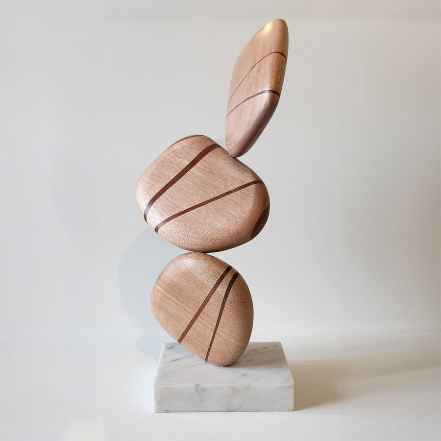 Pink Stone - Handmade mahogany wood shelf sculpture with Carrara marble base by Fp Art Collection - Fp Art Online
