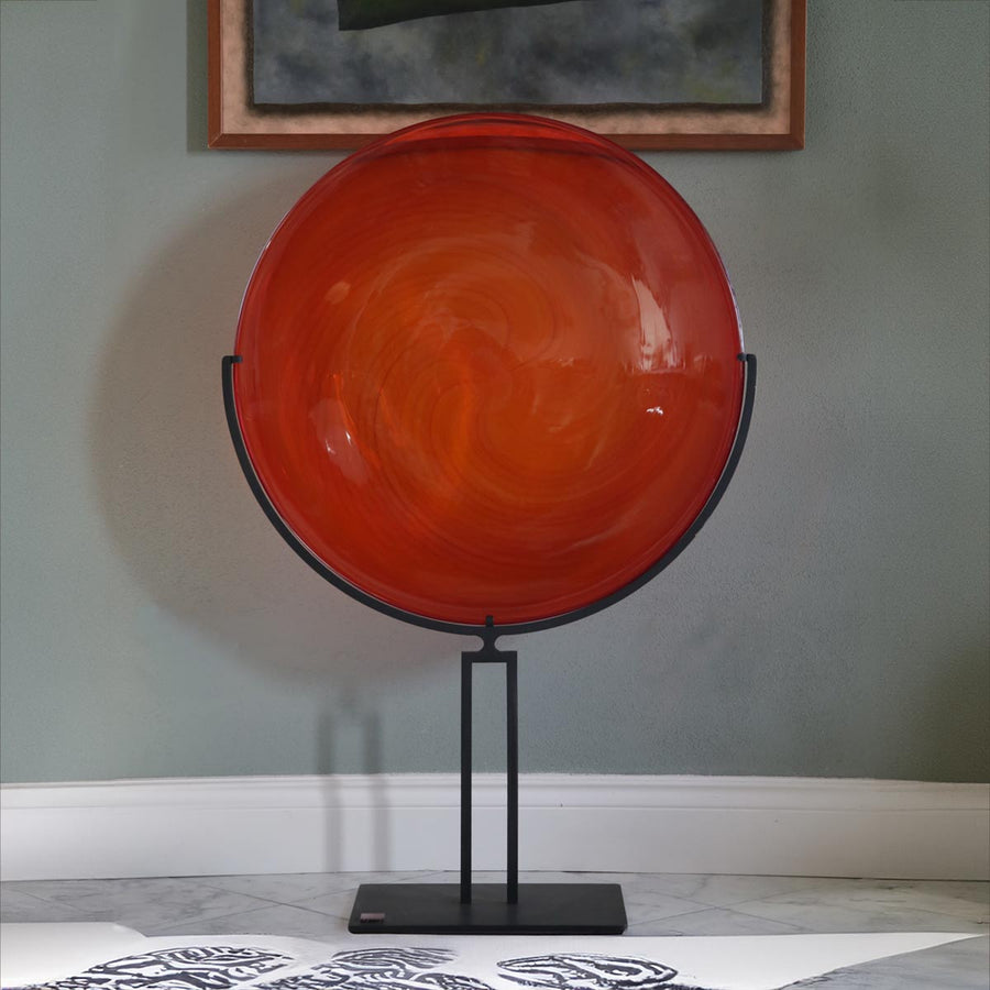 Red Plate - Murano glass sculpture with black metal base by Pietro e Riccardo Ferro - Fp Art Online