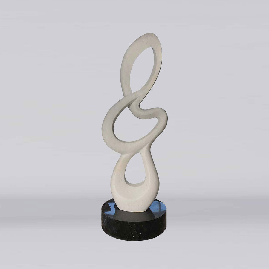 Ribbon Marble #13 - Carrara marble sculpture with black granite base by Fp Art Collection - Fp Art Online