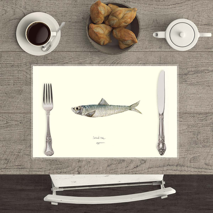 Sardine Placemats with waterproof print pencil drawing by Placemats - Fp Art Online