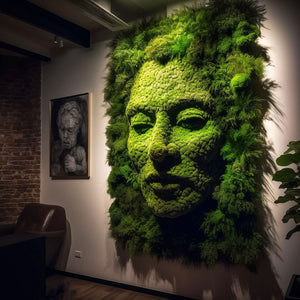 She - Stabilised moss sculpture depicting a female face by Everlasting Flowers by Damian Wolski - Fp Art Online