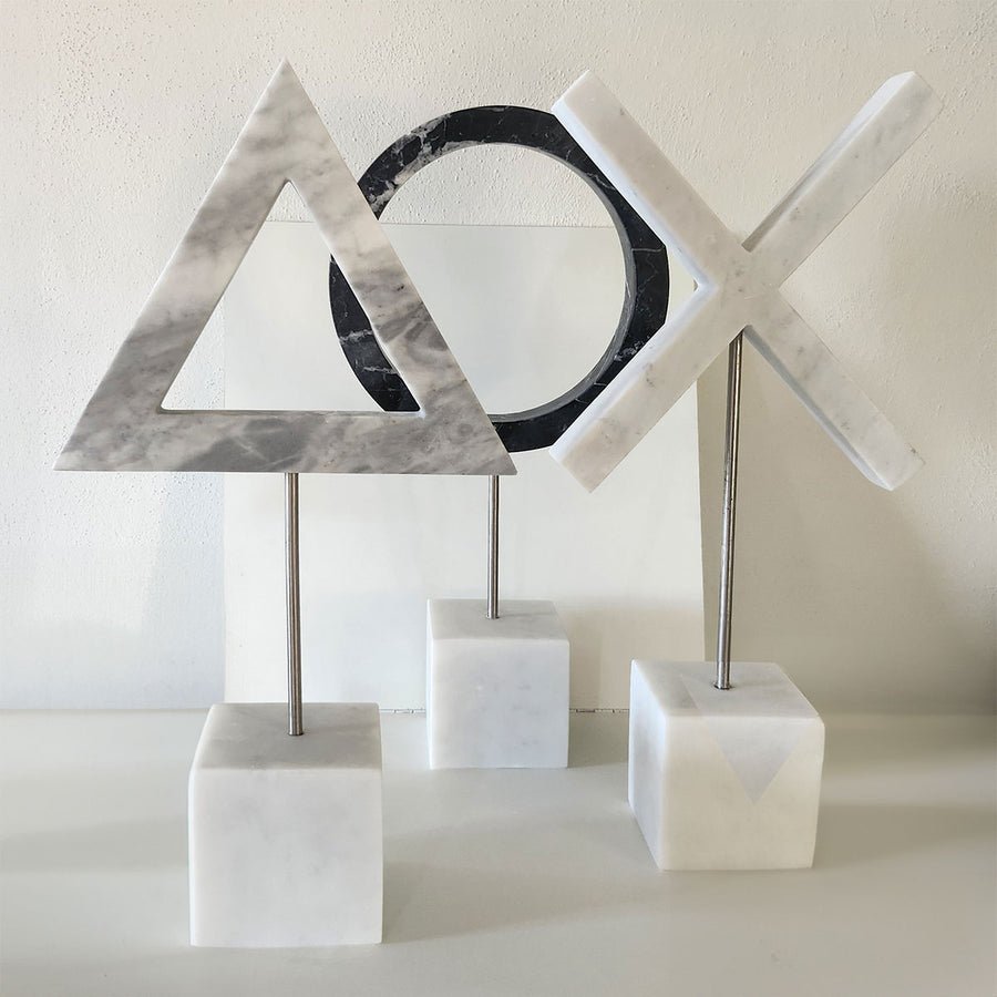 Orbital Triangle - Handmade shelf sculpture in marble by Fp Art Collection - Fp Art Online