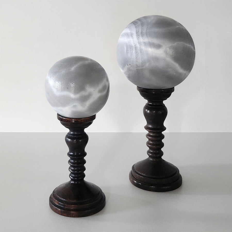 Grey Spheres On Pedestal - Handmade shelf sculptures in timber by Fp Art Collection - Fp Art Online