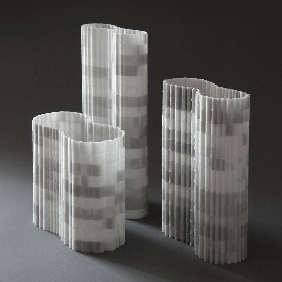 Stripes B3, Extremely thin olympic striped marble vase by Bufalini Marble Ulian Paolo - Fp Art Online