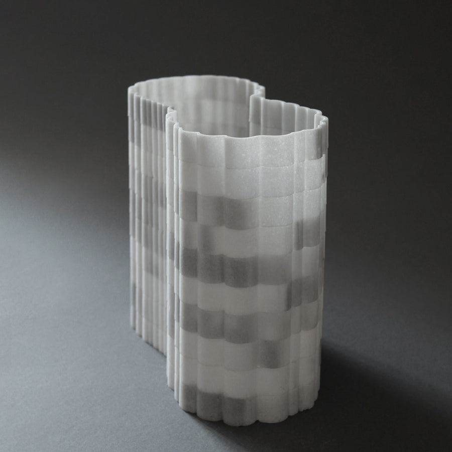 Stripes B3, Extremely thin olympic striped marble vase by Bufalini Marble Ulian Paolo - Fp Art Online