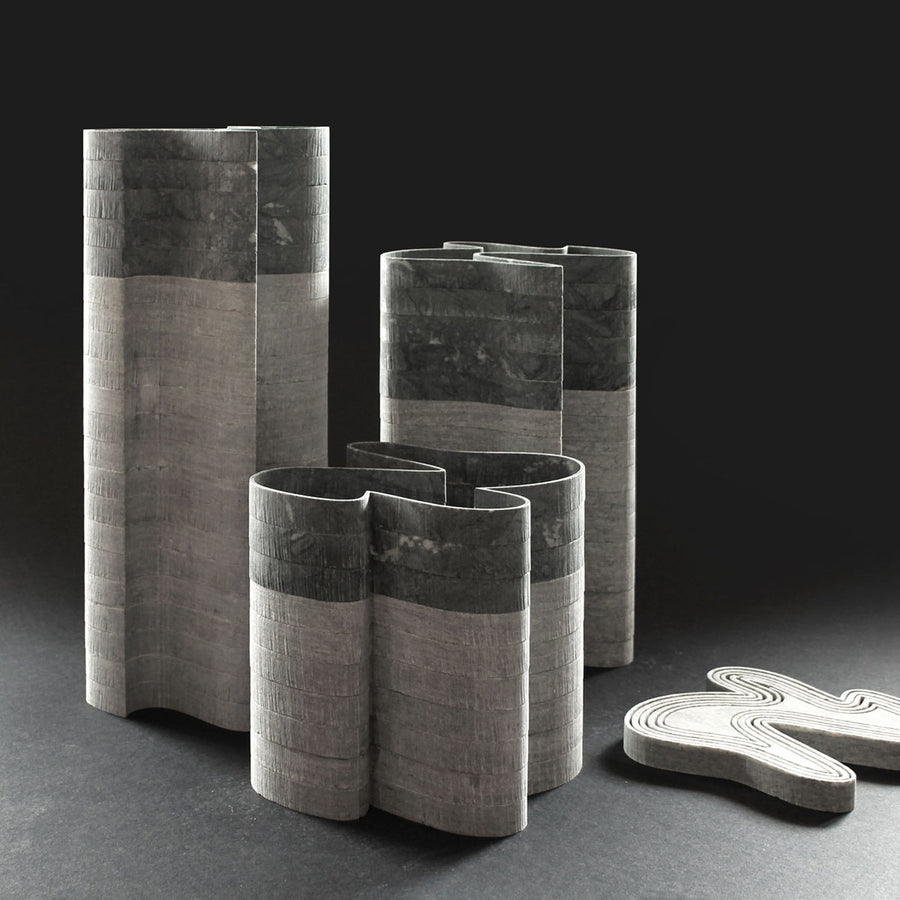 Stripes C3, Extremely thin lagoon green / Indian green marble vase by Bufalini Marble Ulian Paolo - Fp Art Online