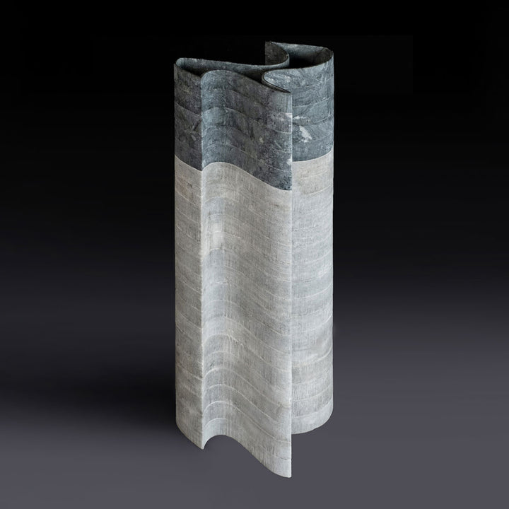 Stripes C1, Extremely thin lagoon green / Indian green marble vase by Bufalini Marble Ulian Paolo - Fp Art Online