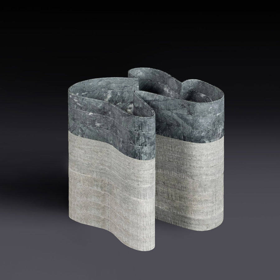 Stripes C3, Extremely thin lagoon green / Indian green marble vase by Bufalini Marble Ulian Paolo - Fp Art Online