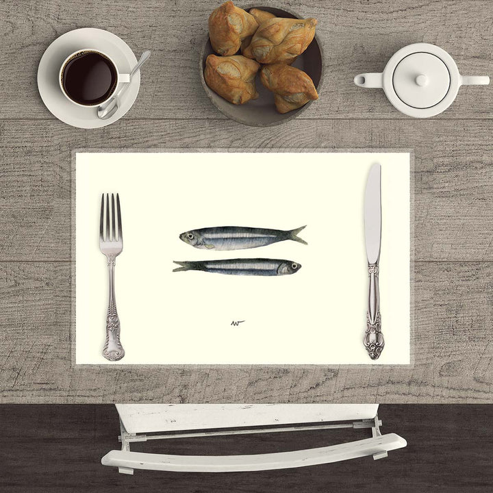 Anchovy Placemats with waterproof print pencil drawing by Placemats - Fp Art Online