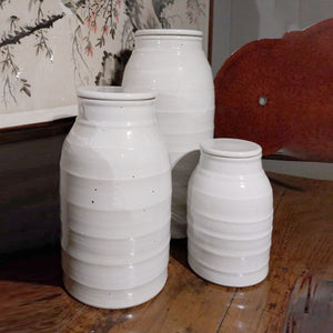 White Chinese ceramic vases with lid (three sizes) by China Tibet - Fp Art Online
