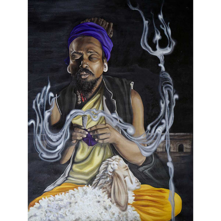 A Baba's Visions - Oil on linen canvas by Pera Caroline - Fp Art Online