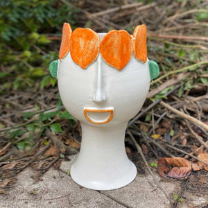 Arancina - Handmade ceramic head vase with reliefs by Italiano Patrizia - Fp Art Online
