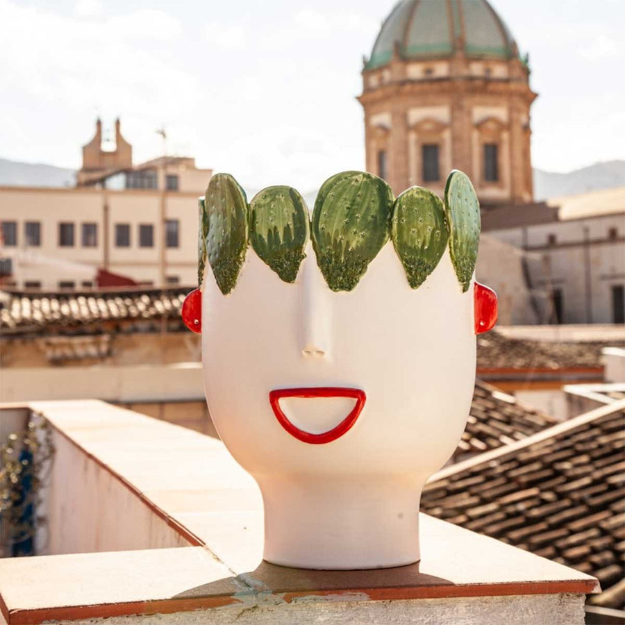 Carmelina Prickly Pears Seller - Handmade ceramic head vase with decorations by Italiano Patrizia - Fp Art Online