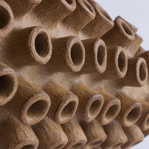 Caterpillar No. 5 - Brown unglazed stoneware sculpture, handmade with coil technique by Bergeron Julie - Fp Art Online