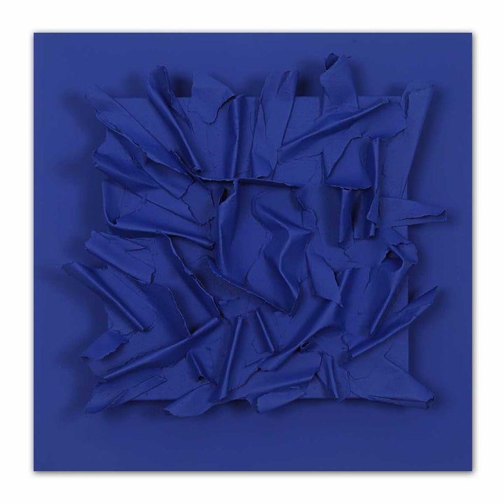 E.C. XII #3 - Multi-material sculpture on a blue multilayer wooden board by Galli Eugenio - Fp Art Online
