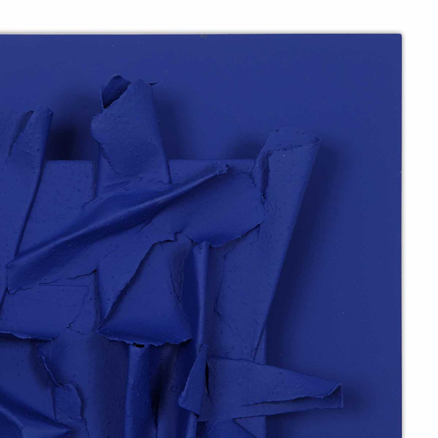 E.C. XII #3 - Multi-material sculpture on a blue multilayer wooden board by Galli Eugenio - Fp Art Online