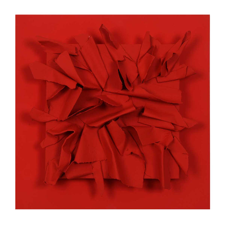 E.C. XII #4 - Multi-material sculpture on a red multilayer wooden board by Galli Eugenio - Fp Art Online