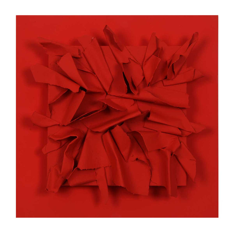 E.C. XII #4 - Multi-material sculpture on a red multilayer wooden board by Galli Eugenio - Fp Art Online