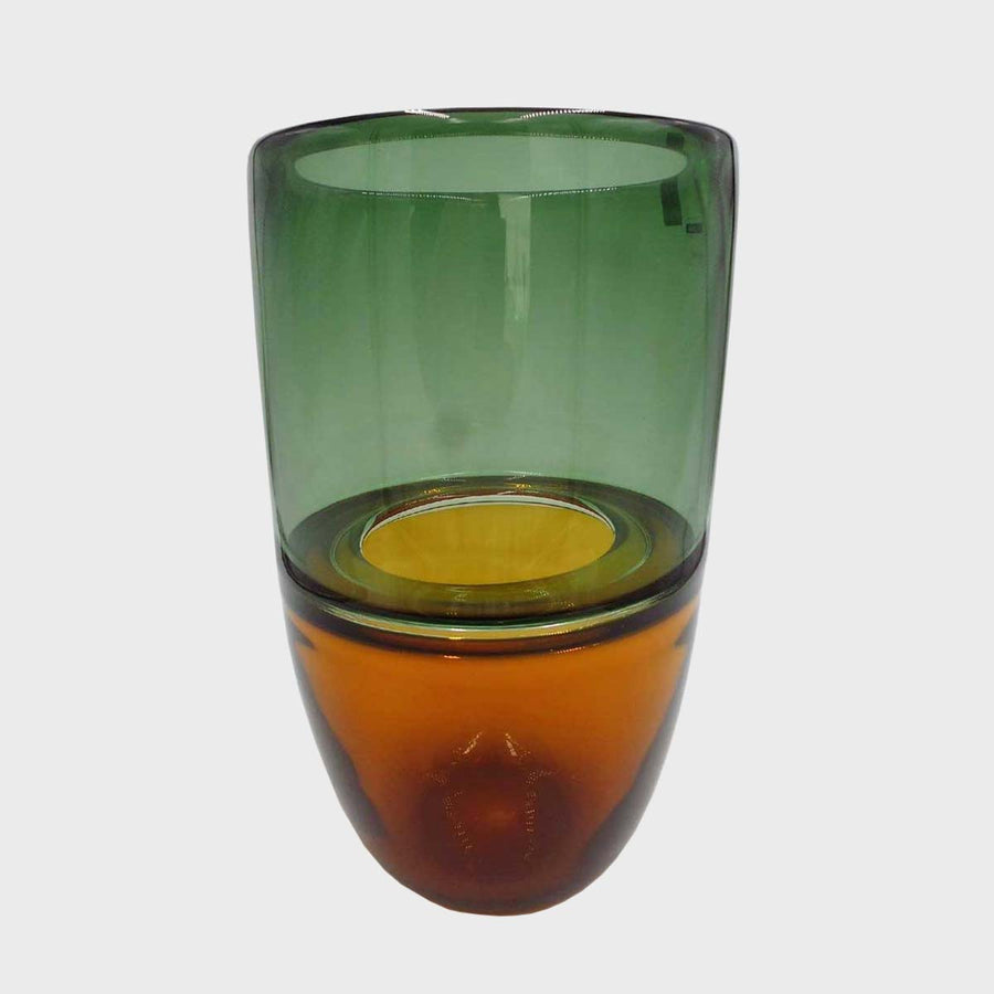 Incalmo - Mouth-blown glass vase, green/amber color by Fornace Mian - Fp Art Online