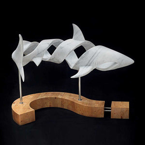 Humanity's Direction - Carrara marble, stainless steel & wood sculpture by Bizas John - Fp Art Online