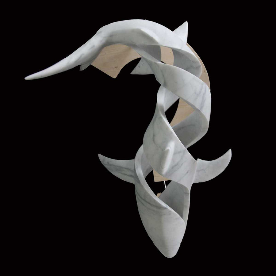 Humanity's Direction - Carrara marble, stainless steel & wood sculpture by Bizas John - Fp Art Online
