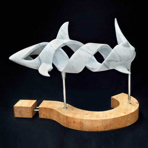 Humanity's Direction - Carrara marble, stainless steel & wood sculpture by Bizas John - Fp Art Online