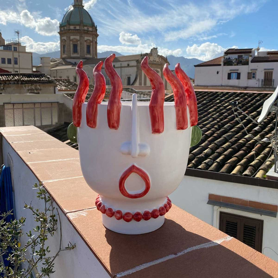 Ifigenia - Large handmade ceramic vase with chillies reliefs by Italiano Patrizia - Fp Art Online