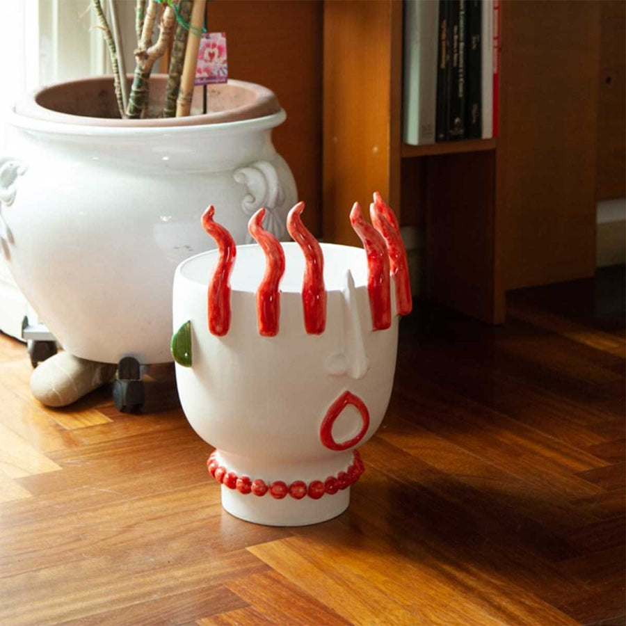 Ifigenia - Large handmade ceramic vase with chillies reliefs by Italiano Patrizia - Fp Art Online