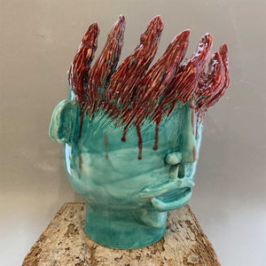 Fuochista - Handmade ceramic head vase in glazed ceramic by Italiano Patrizia - Fp Art Online
