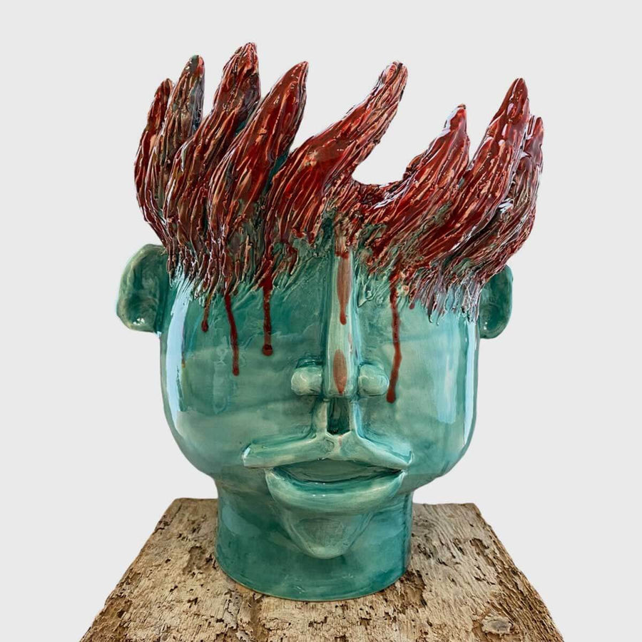 Fuochista - Handmade ceramic head vase in glazed ceramic by Italiano Patrizia - Fp Art Online